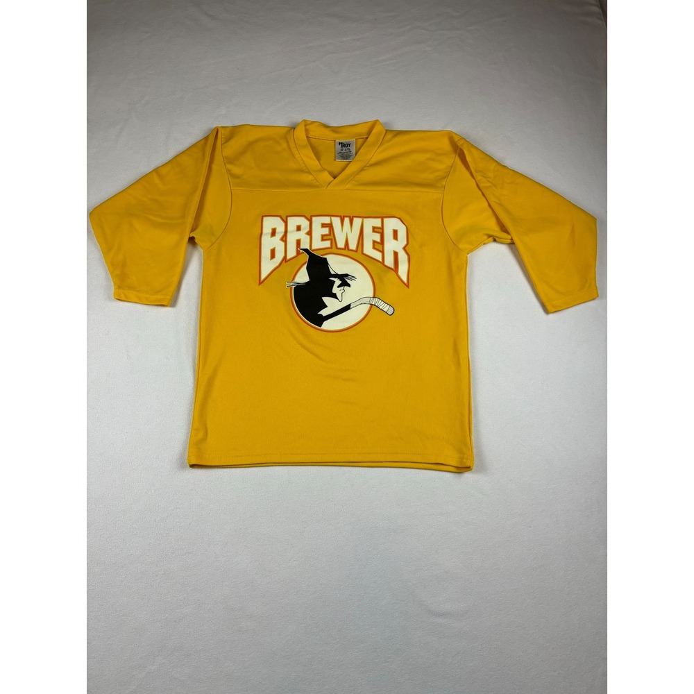 Brewer Hockey Jersey‎ Youth L/XL Yellow Sports Fan Shirt Troy Athletic